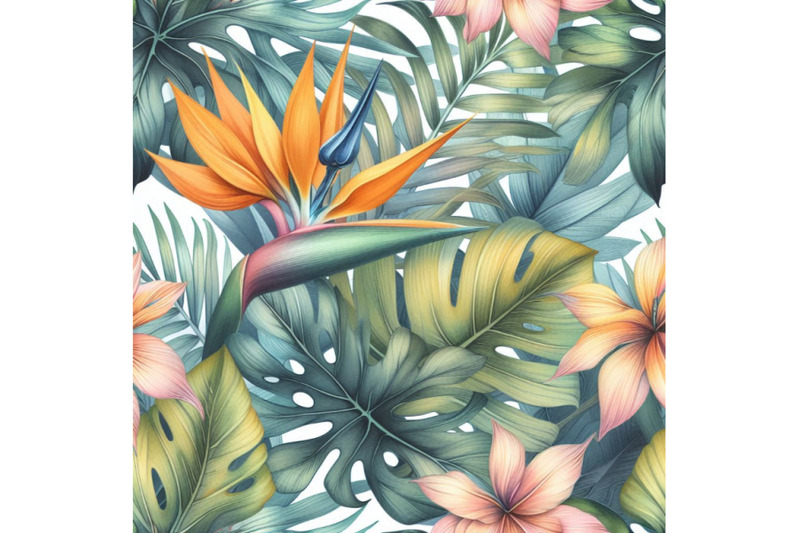 watercolor-tropical-seamless-pattern-with-bird-of-paradise-flo