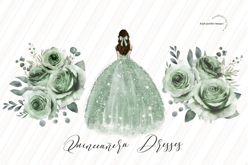 sage-green-princess-dress-clipart-sage-green-flowers-quince-clipart