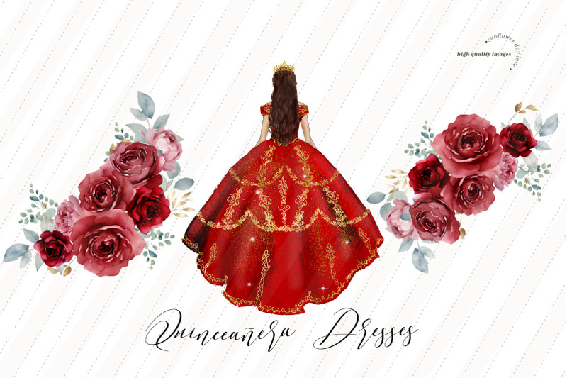 elegant-red-miss-quince-clipart-red-floral-sweet-16th