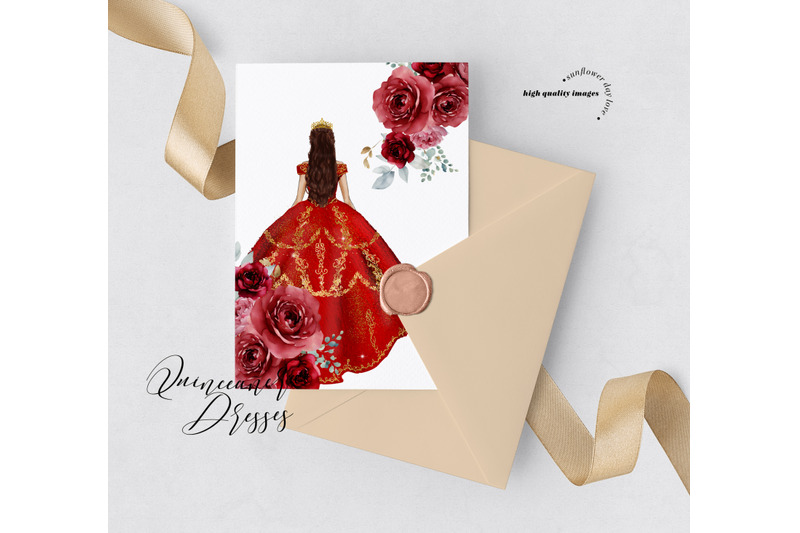 elegant-red-miss-quince-clipart-red-floral-sweet-16th