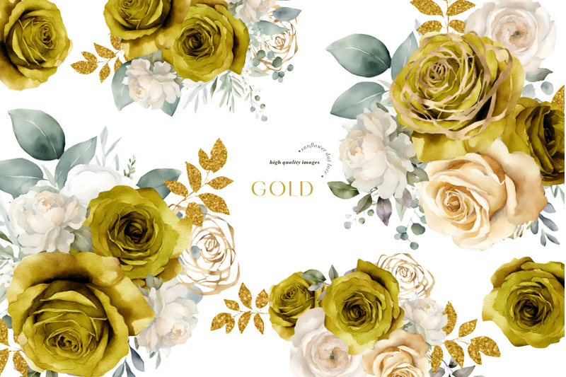 elegant-gold-ivory-flowers-bouquets-clipart-gold-floral