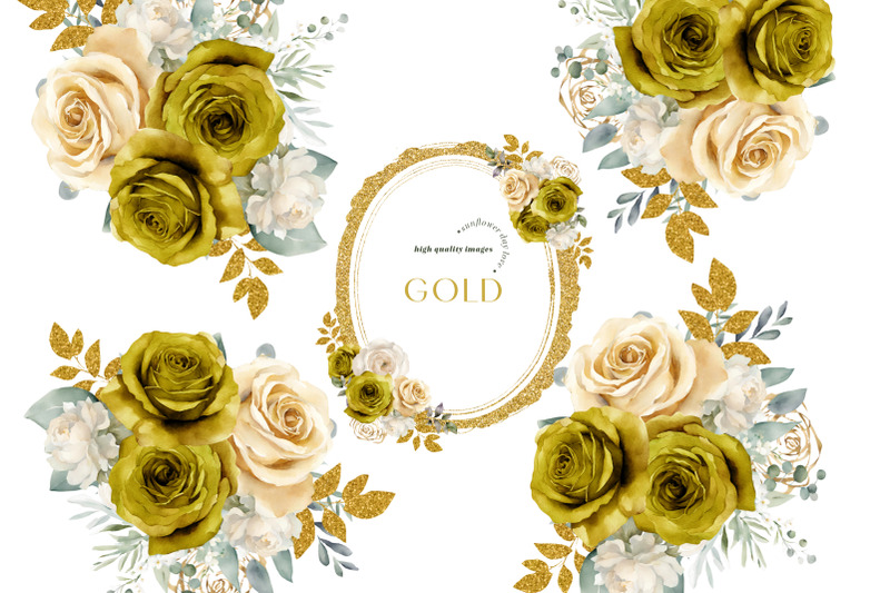 elegant-gold-ivory-flowers-bouquets-clipart-gold-floral