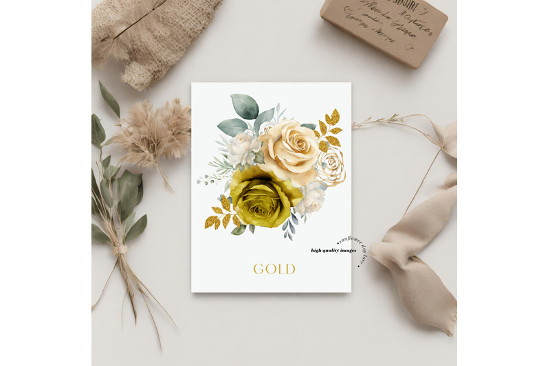 elegant-gold-ivory-flowers-bouquets-clipart-gold-floral