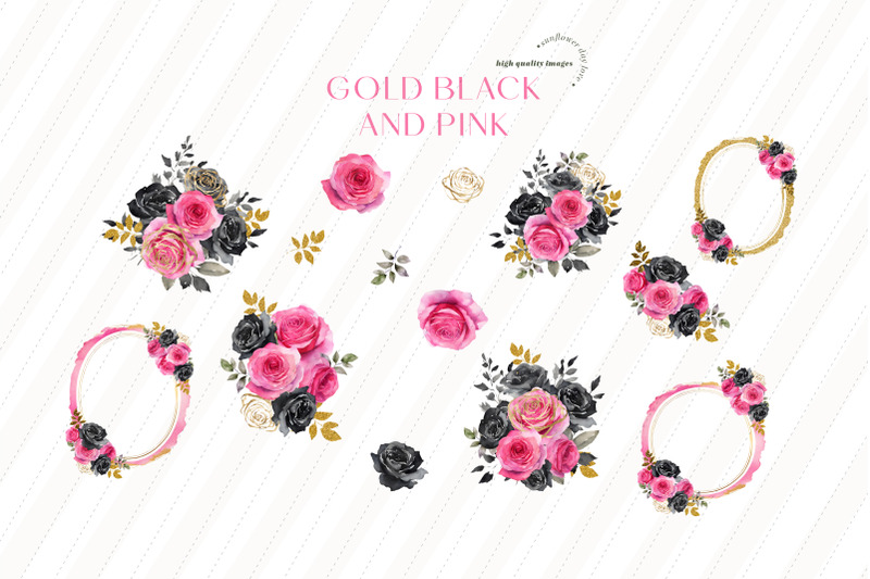 pink-roses-flowers-bouquets-clipart-gold-floral-wedding