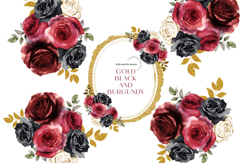 burgundy-gold-and-black-flowers-clipart