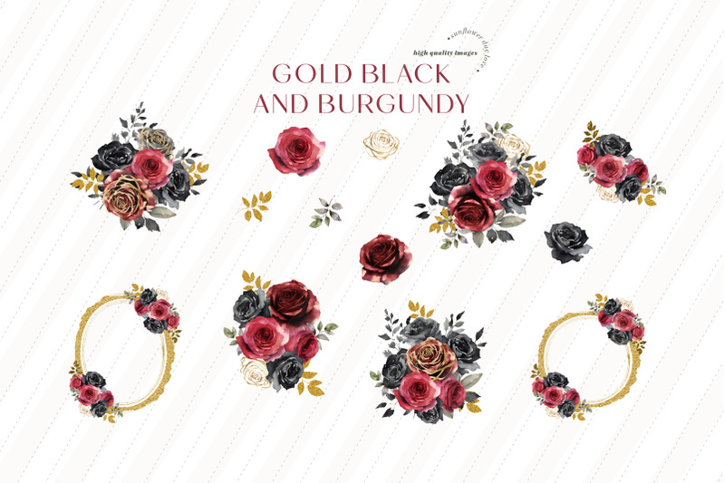 burgundy-gold-and-black-flowers-clipart