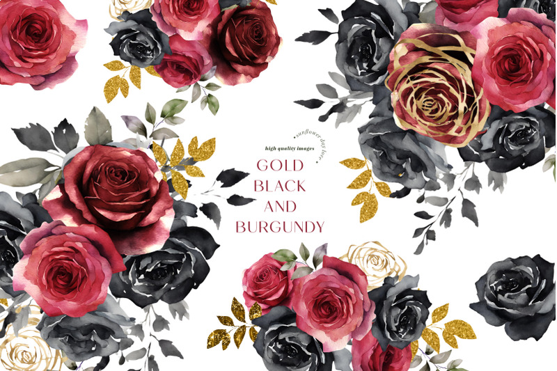 burgundy-gold-and-black-flowers-clipart