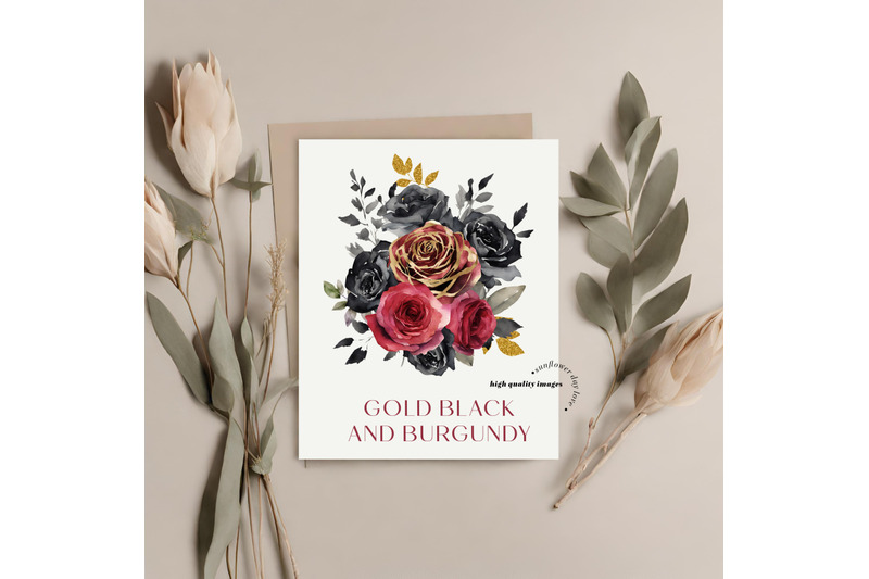 burgundy-gold-and-black-flowers-clipart