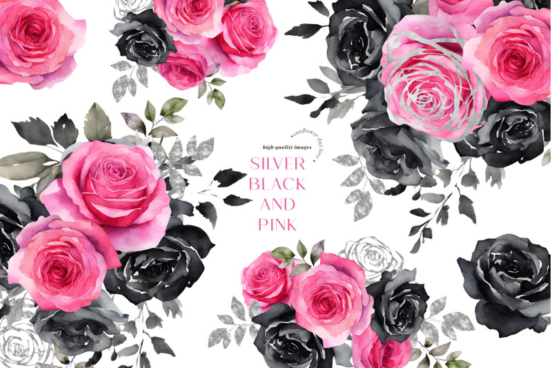 pink-silver-roses-flowers-clipart-black-pink-floral