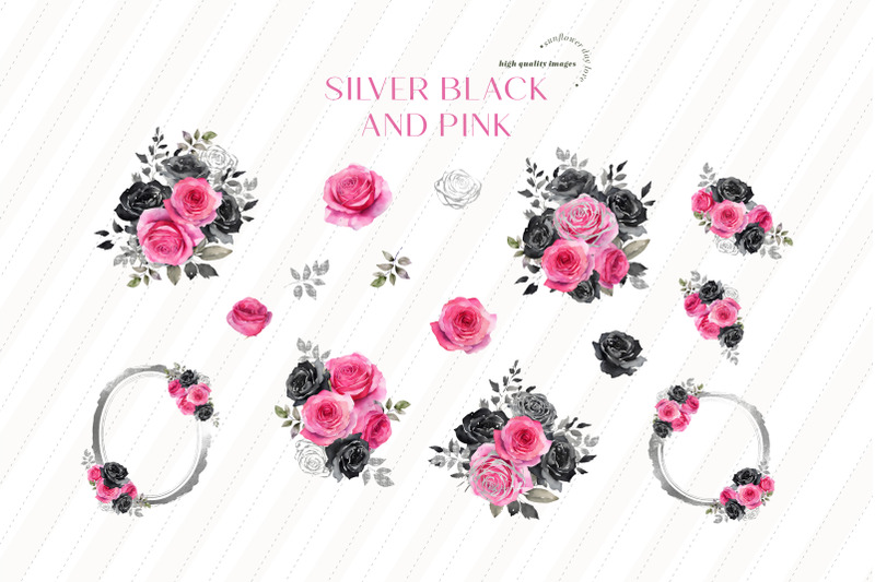 pink-silver-roses-flowers-clipart-black-pink-floral