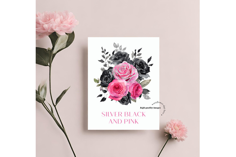 pink-silver-roses-flowers-clipart-black-pink-floral