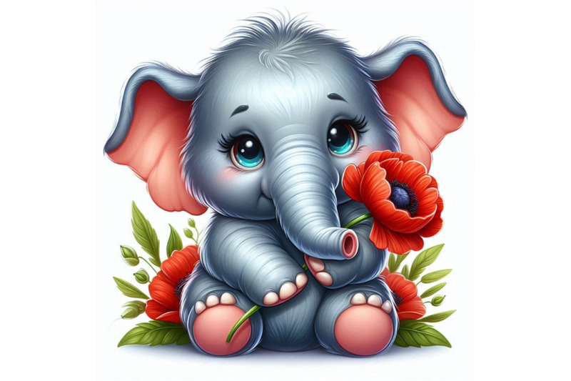 cute-elephant-holding-a-red-poppy