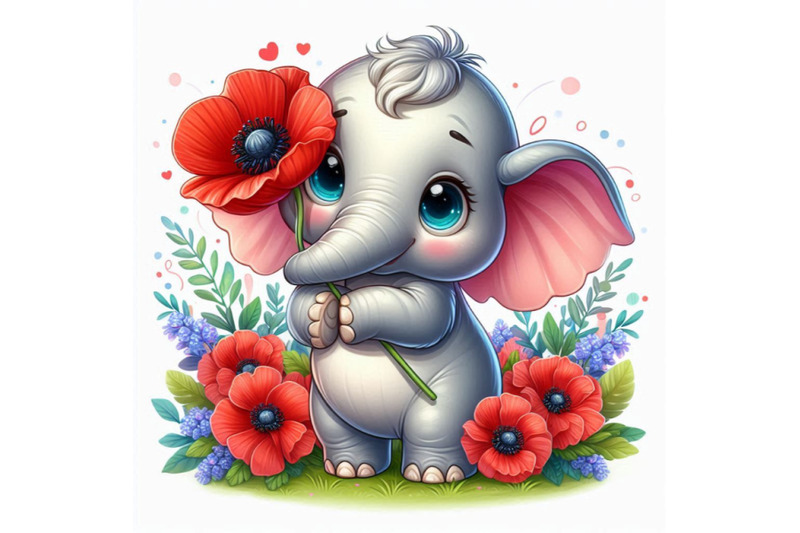 cute-elephant-holding-a-red-poppy