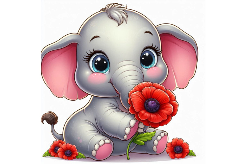 cute-elephant-holding-a-red-poppy