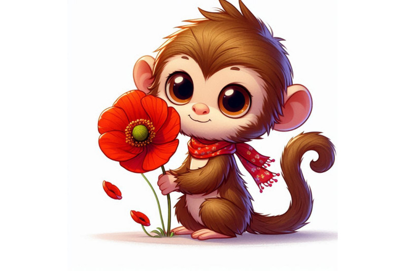 cute-monkey-holding-a-red-poppy