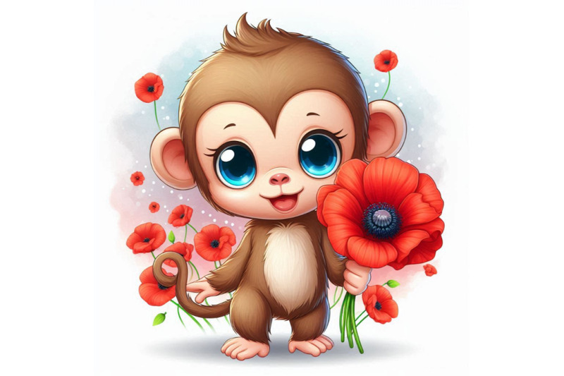 cute-monkey-holding-a-red-poppy