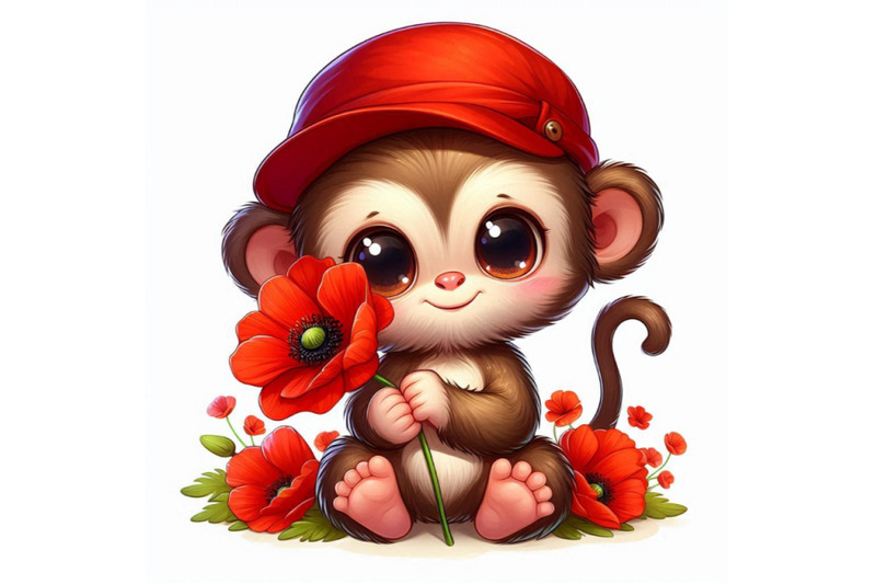 cute-monkey-holding-a-red-poppy