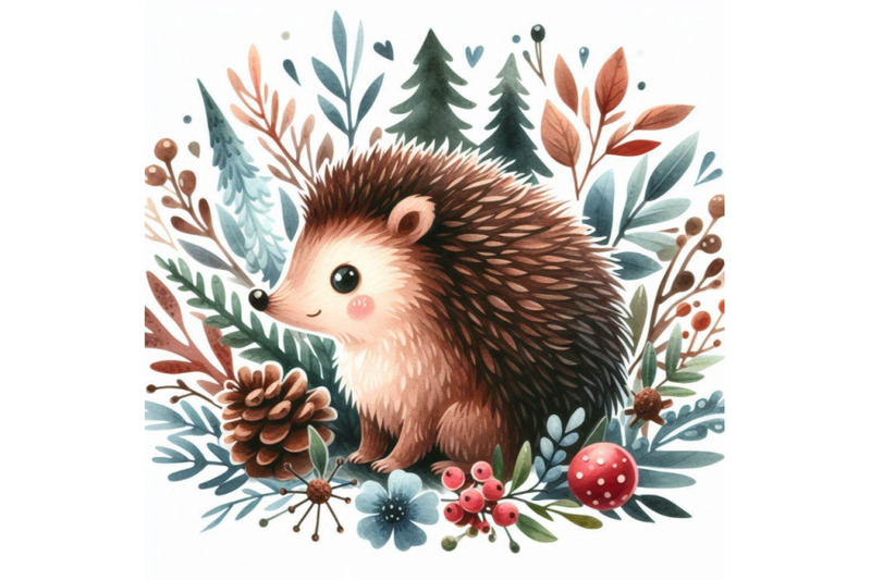 cute-watercolor-cartoon-hedgehog-forest-animal-illustration