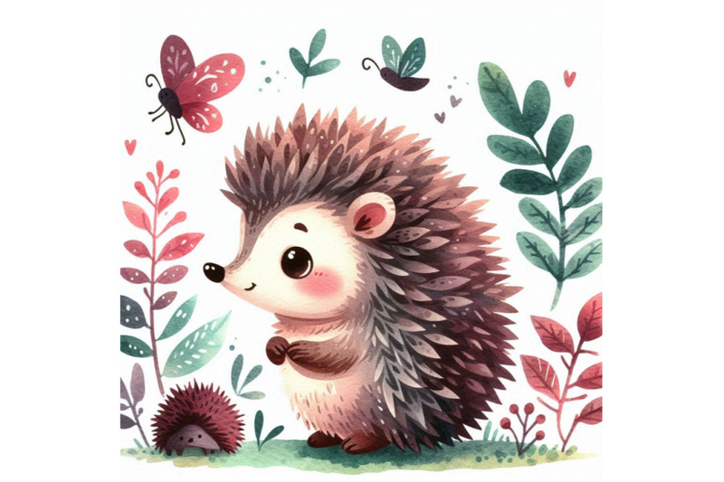 cute-watercolor-cartoon-hedgehog-forest-animal-illustration