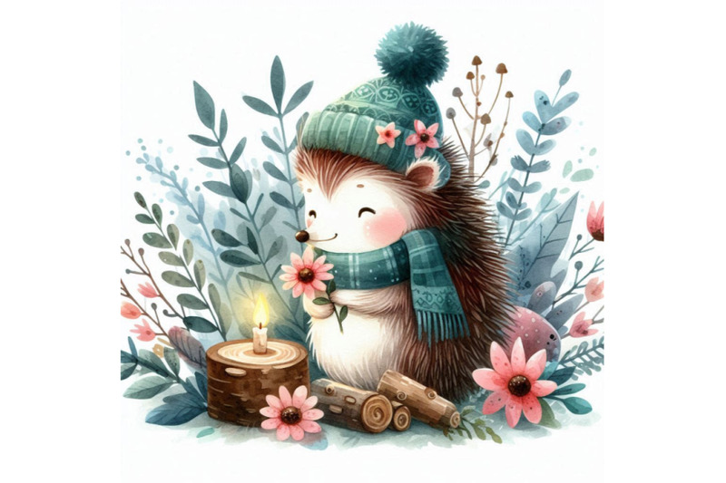 cute-watercolor-cartoon-hedgehog-forest-animal-illustration