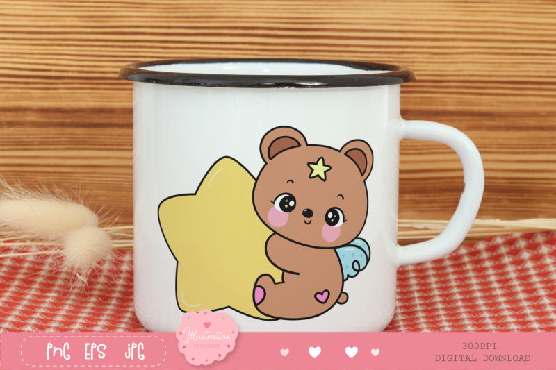 cute-teddy-bear-hug-big-star-bedtime-cartoon-kawaii-cliparts