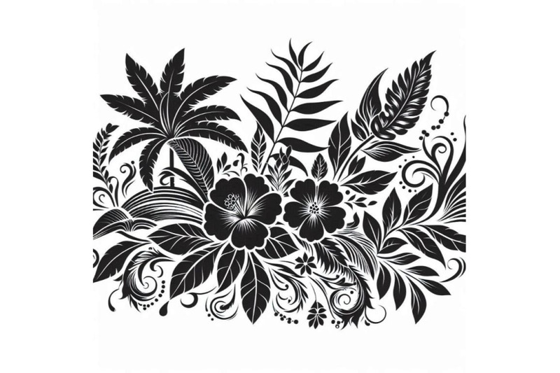 tropical-leaves-and-flowers-on-ornamental-background-floral-d