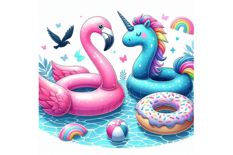 water-color-flamingo-unicorn-pool-float-ring-donut-lilo-floating-i