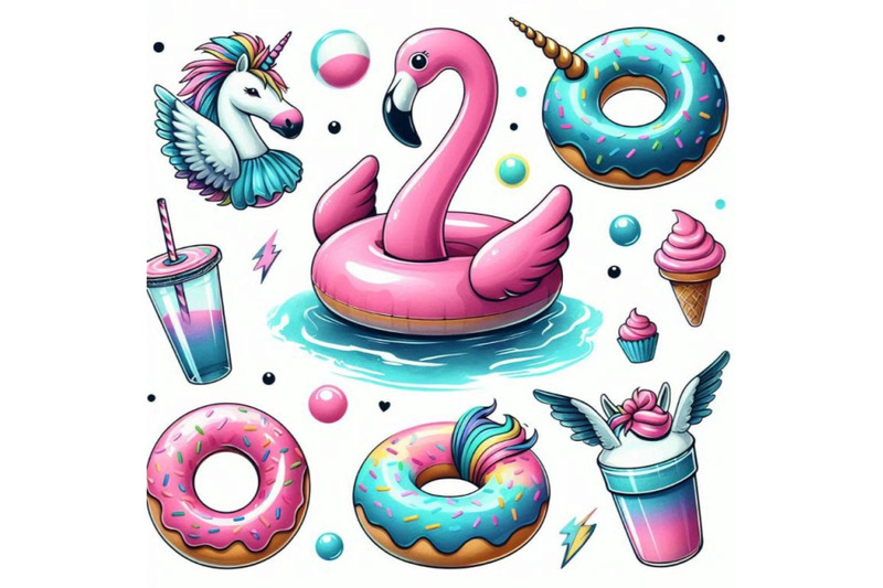 water-color-flamingo-unicorn-pool-float-ring-donut-lilo-floating-i