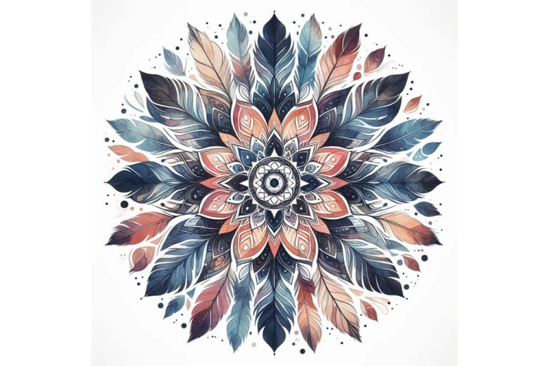 watercolor-abstract-mandala-circular-pattern-of-feathers-isolat