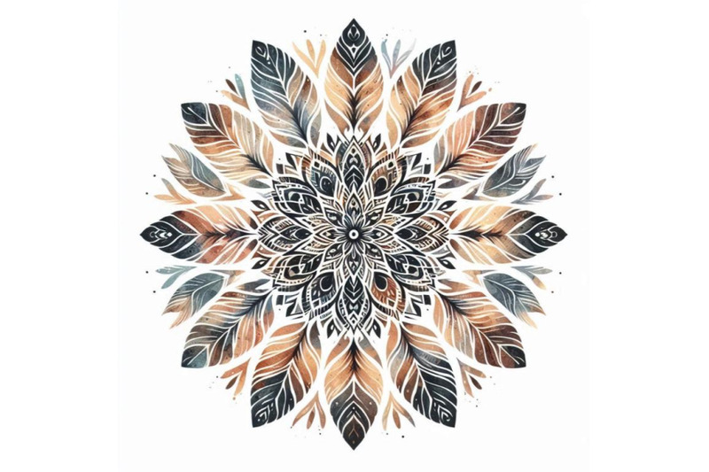 watercolor-abstract-mandala-circular-pattern-of-feathers-isolat