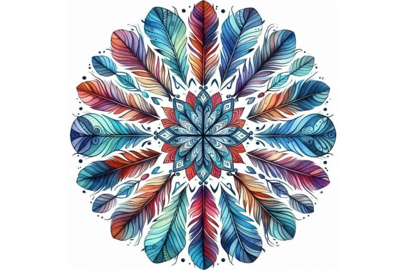 watercolor-abstract-mandala-circular-pattern-of-feathers-isolat