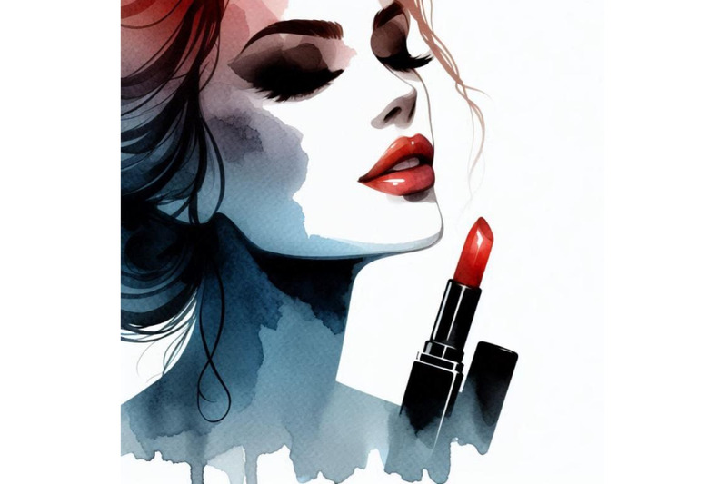 watercolor-beautiful-face-woman-portrait-with-lipstick