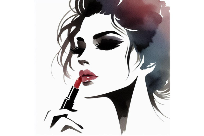 watercolor-beautiful-face-woman-portrait-with-lipstick