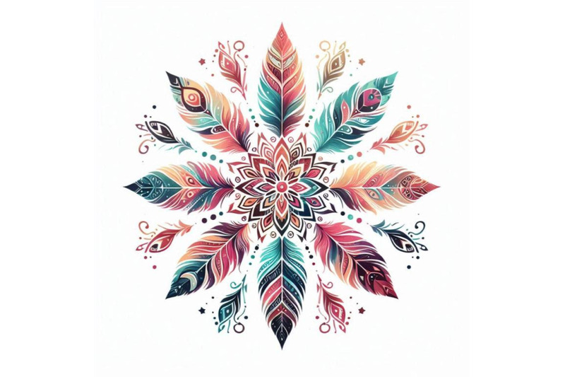 watercolor-ethnic-ornate-feathers-abstract-mandala