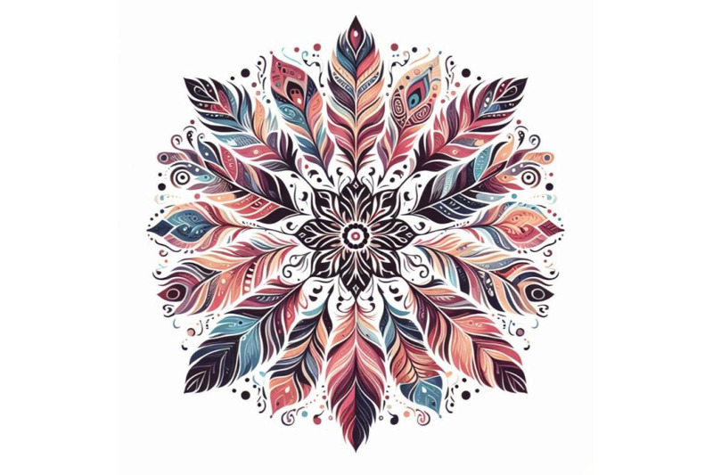 watercolor-ethnic-ornate-feathers-abstract-mandala