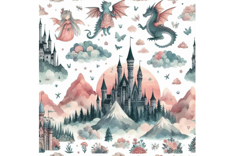 watercolor-fairy-tale-seamless-pattern-with-cute-dragon-magic