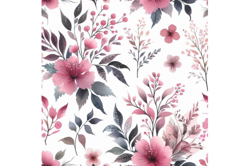 watercolor-pink-flowers-and-leaves-seamless-pattern