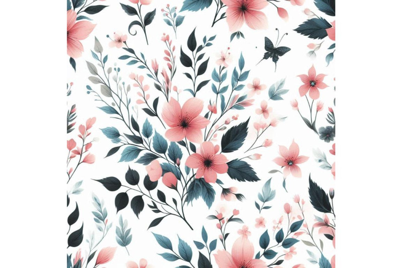 watercolor-pink-flowers-and-leaves-seamless-pattern