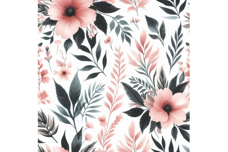 watercolor-pink-flowers-and-leaves-seamless-pattern