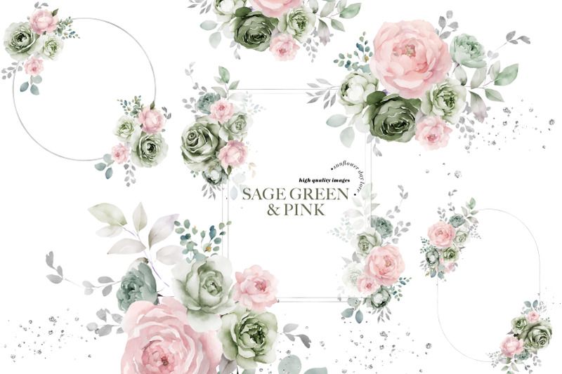 sage-green-amp-pink-flowers-bouquets-clipart