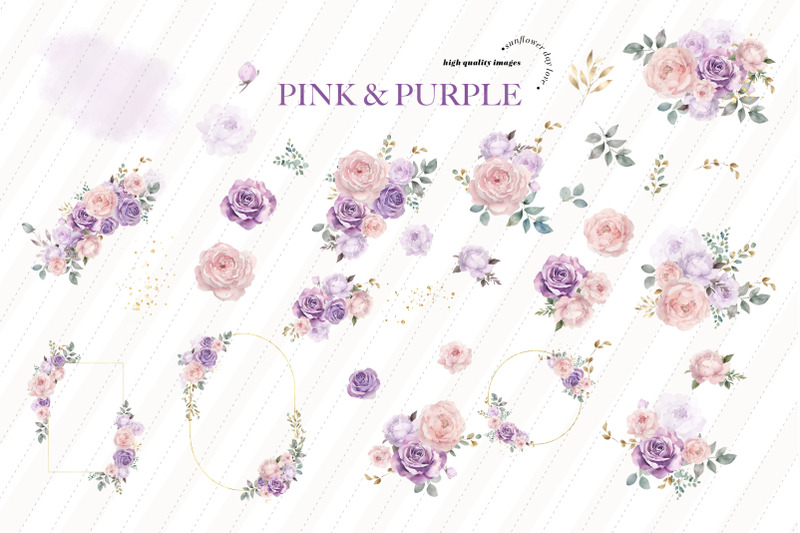 elegant-purple-amp-pink-flowers-clipart-gold-geometric-frames