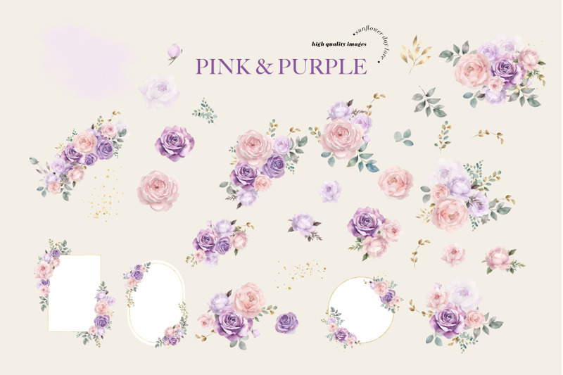 elegant-purple-amp-pink-flowers-clipart-gold-geometric-frames