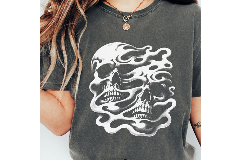 melting-skull-png-gothic-skull-design-halloween-sublimation-modern-horror-dark-aesthetic-skeleton-art-spooky-digital-download