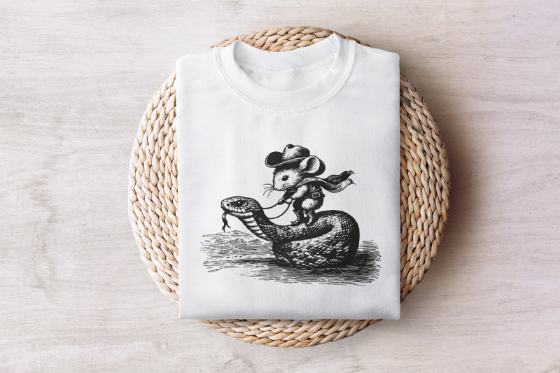 mouse-cowboy-on-snake-png-whimsical-western-art-cute-animal-illustration-funny-digital-download-rodeo-mouse-snake-rider-unique