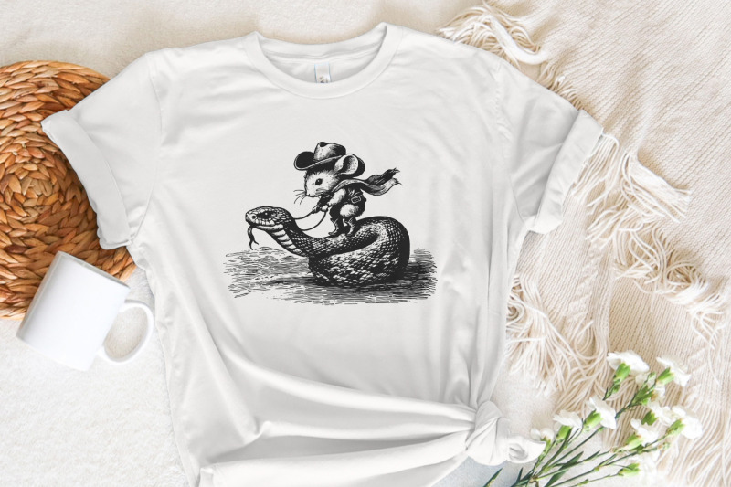 mouse-cowboy-on-snake-png-whimsical-western-art-cute-animal-illustration-funny-digital-download-rodeo-mouse-snake-rider-unique