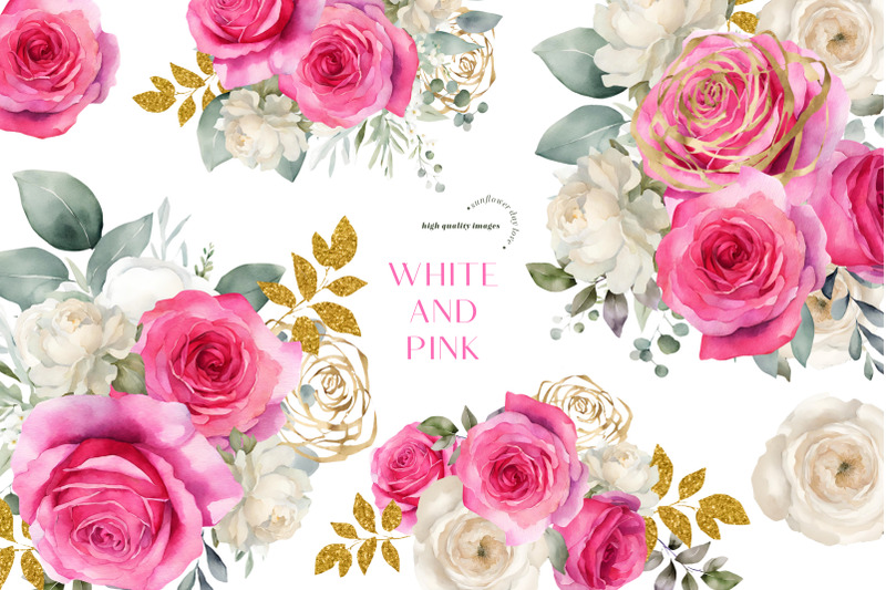 elegant-pink-roses-flowers-bouquets-clipart-pink-amp-white-floral