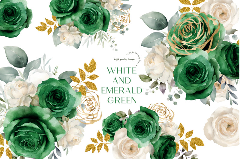 emerald-green-gold-ivory-floral-bouquets-clipart