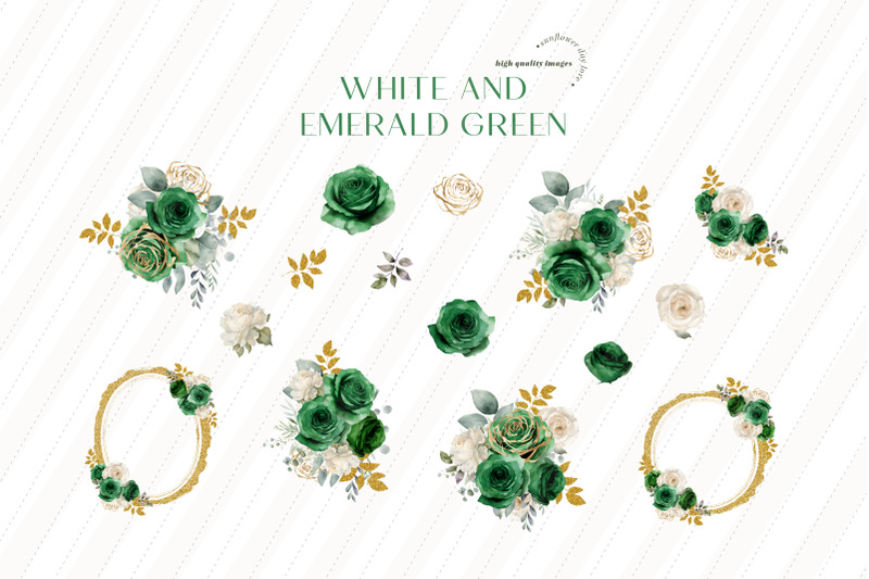 emerald-green-gold-ivory-floral-bouquets-clipart