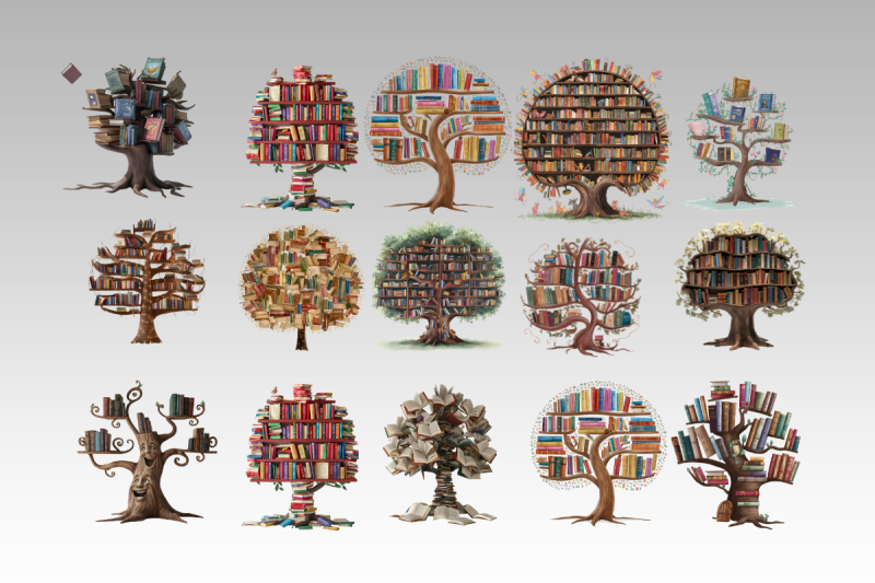 tree-book-shelf-clipart-pack