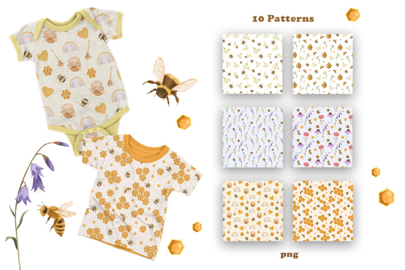 honey-bee-seamless-pattern-honey-digital-paper-wildflower-pattern